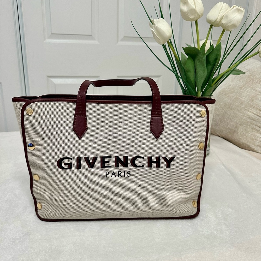 Givenchy Canvas Tote with Burgundy Trim